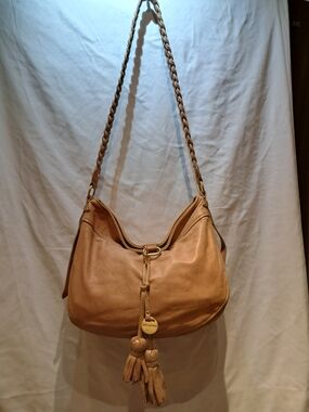 Juicy Couture Tan Braided Strap Leather Hobo with Tassel Charm